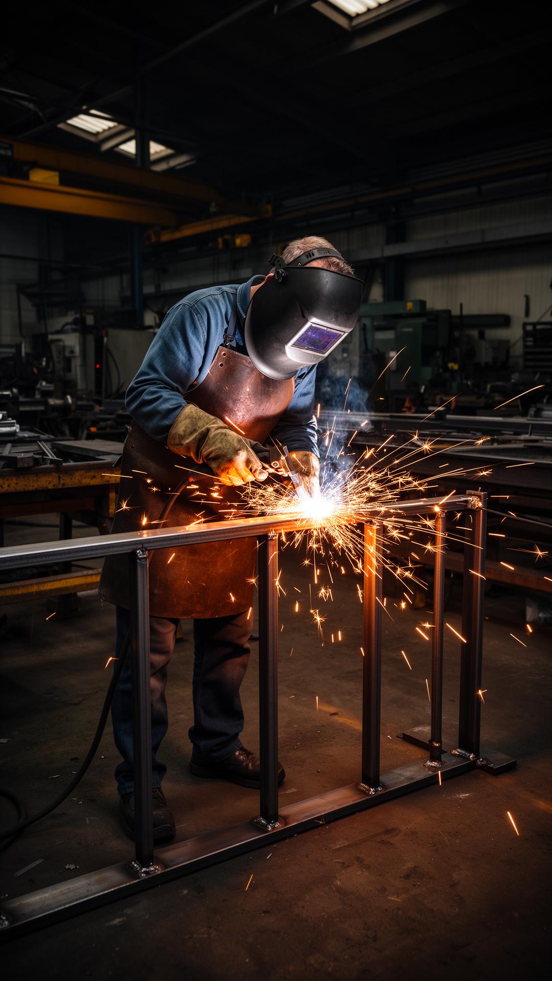 Schweißarbeiten an einem Stahlgeländer in der Werkstatt von Metallbau Brennecke in Wetzlar