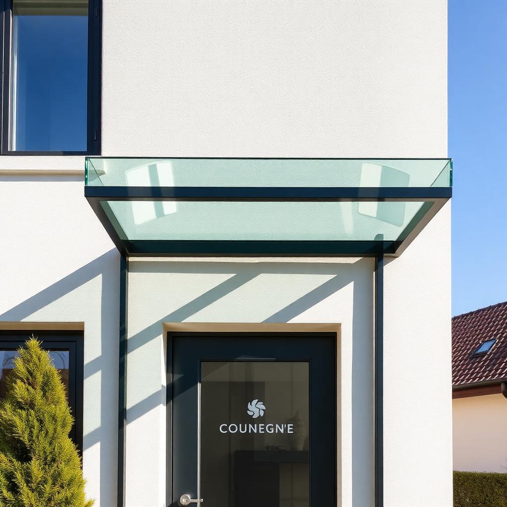 Modernes Glas-Vordach in Stahlrahmen